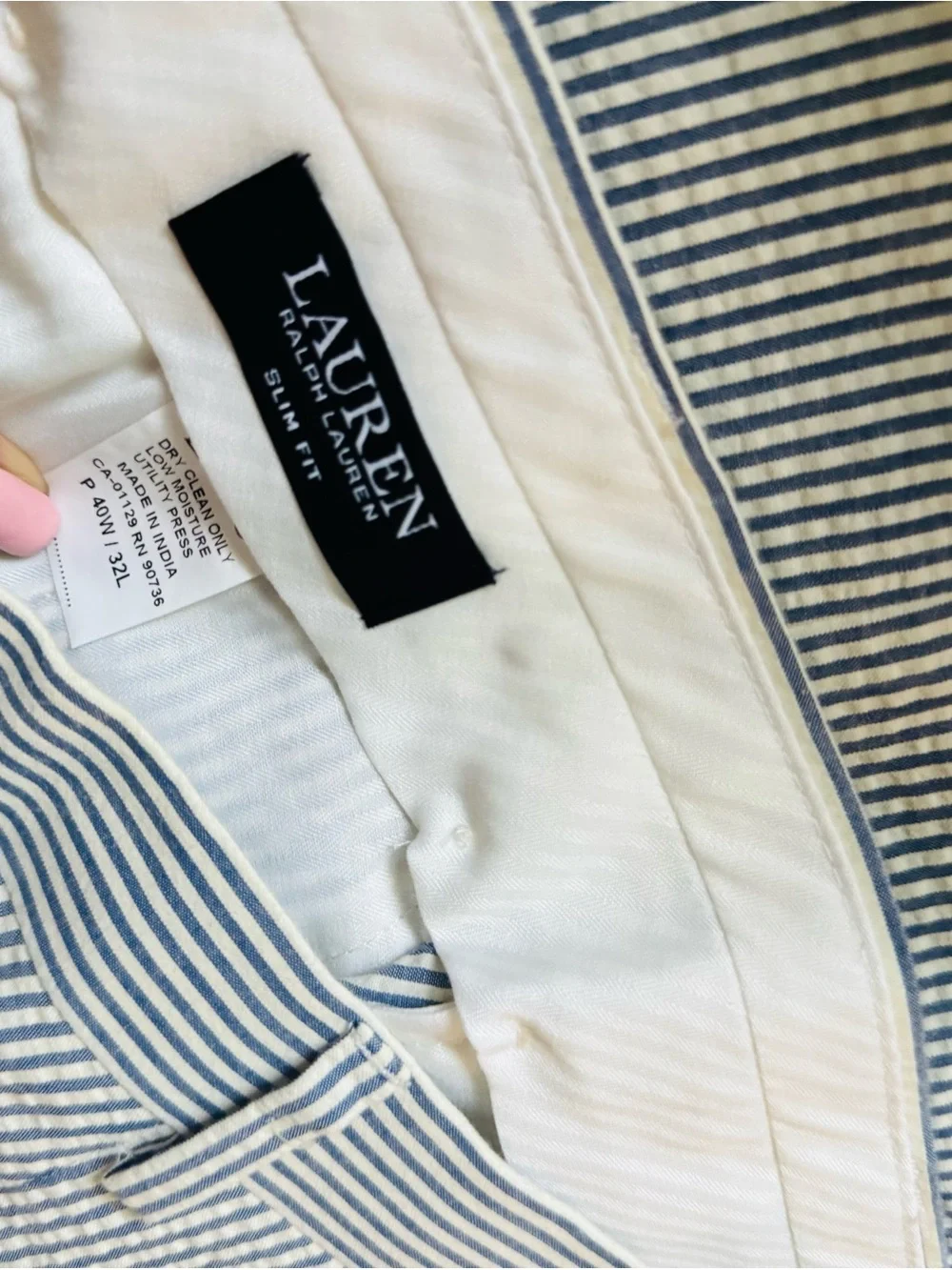 Ralph Lauren Blue & White Seersucker Men’s Suit (blazer: 46R slim fit)